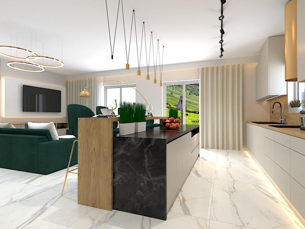 Efekt przed i po oświetleniu Porównanie aneksu kuchennego ciemnego i jasno oświetlonego po remoncie