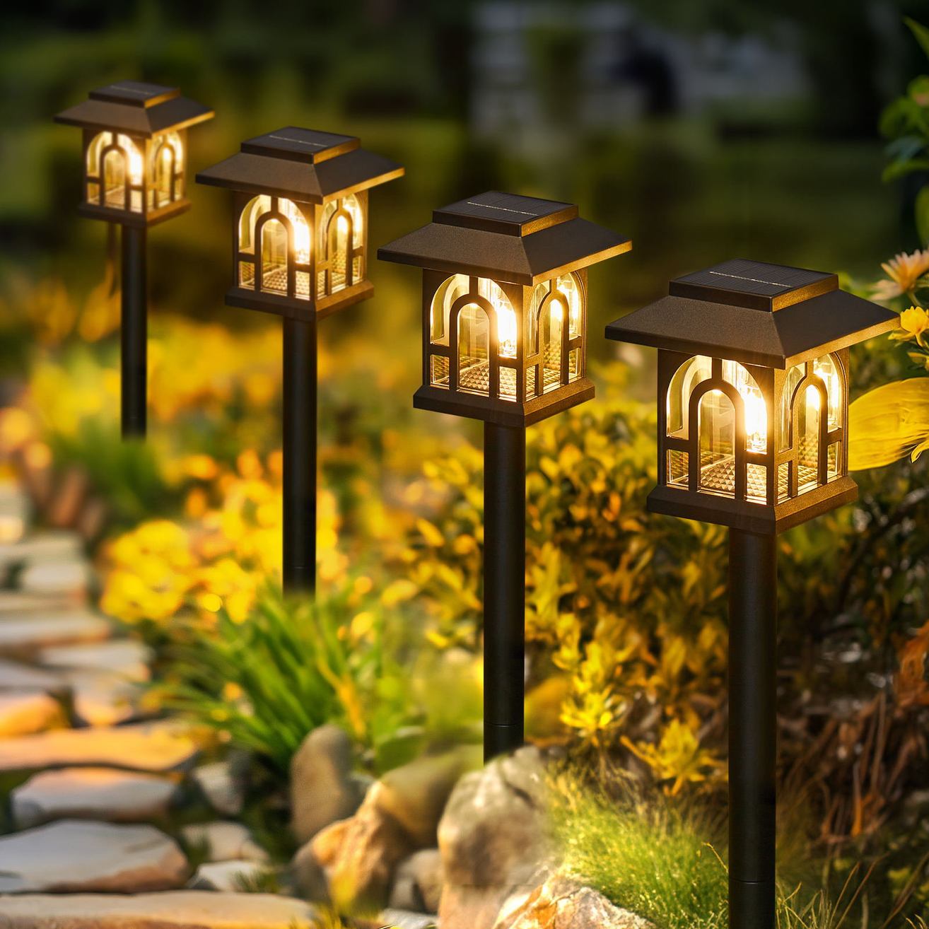 Lampion solarny na tarasie z panelem fotowoltaicznym i akumulatorem