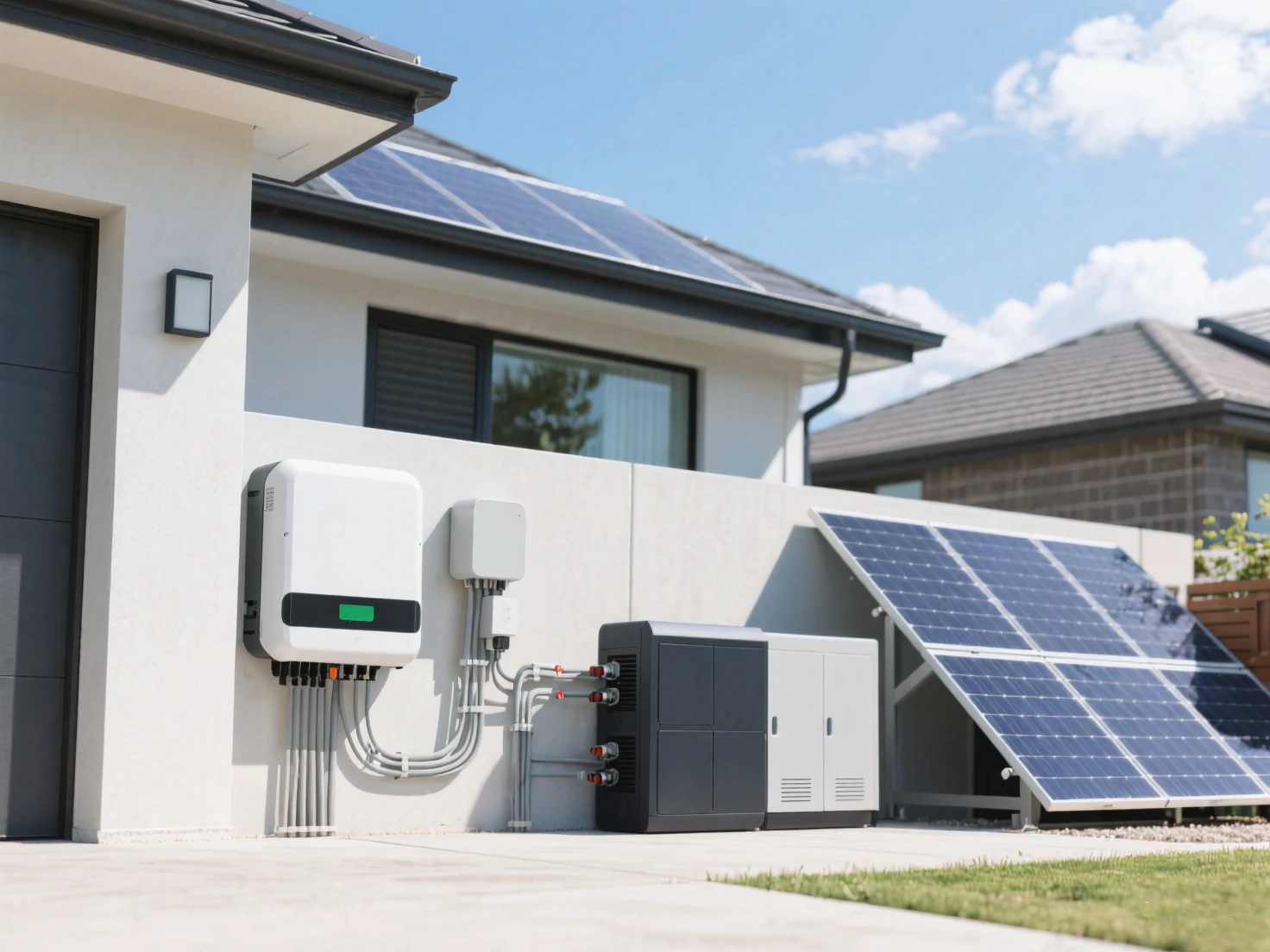 Technik sprawdza działanie falownika solarnego w czasie testu instalacji