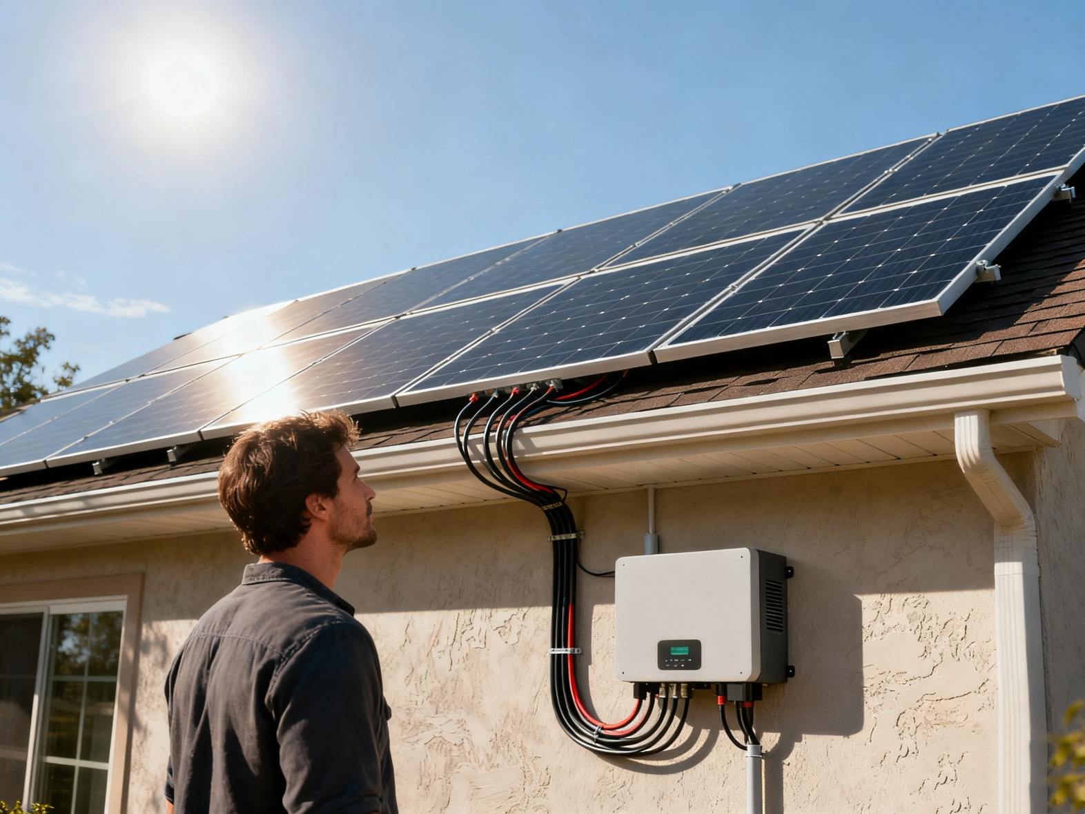 Inwerter solarny pracujący w instalacji w czasie codziennej produkcji energii
