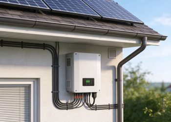 Inwerter solarny do domu na tle nowoczesnej instalacji fotowoltaicznej