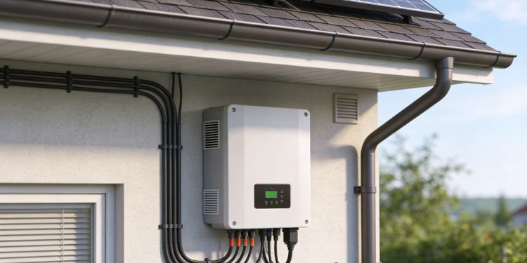 Inwerter solarny do domu na tle nowoczesnej instalacji fotowoltaicznej